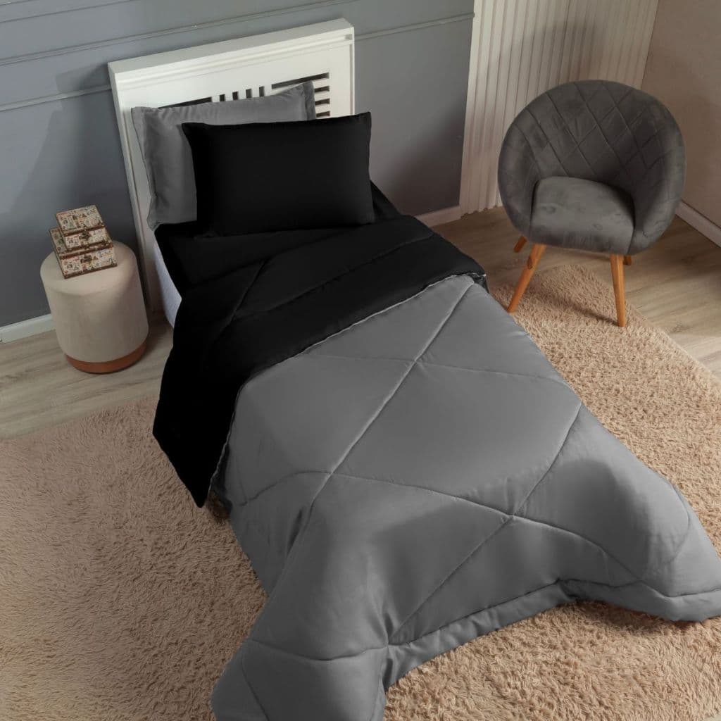 Edredom Conj Dupla face Cama Box tamanho Solteiro Premium Toque Macio e Sedoso