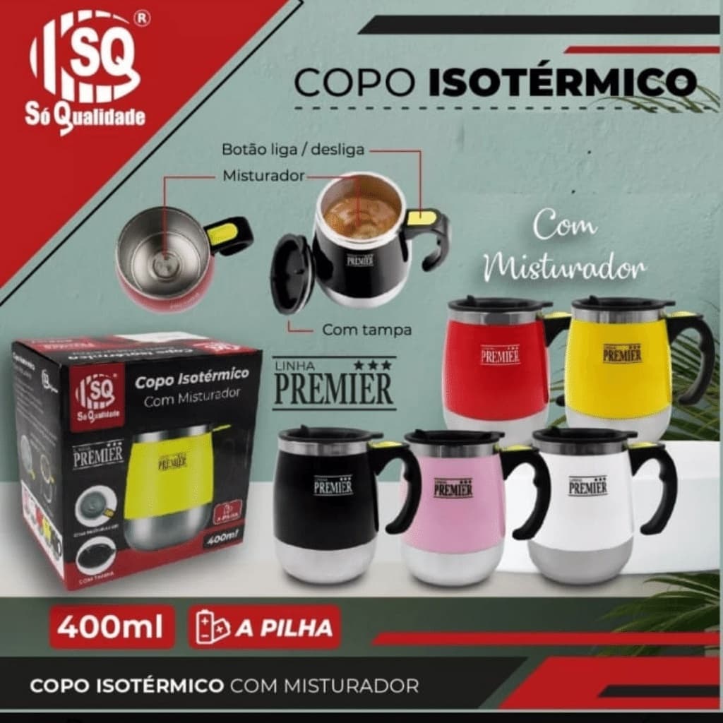Copo Isotérmico Caneca Mixer Misturador Aço Inox 400ml Com Tampa Antivazamento