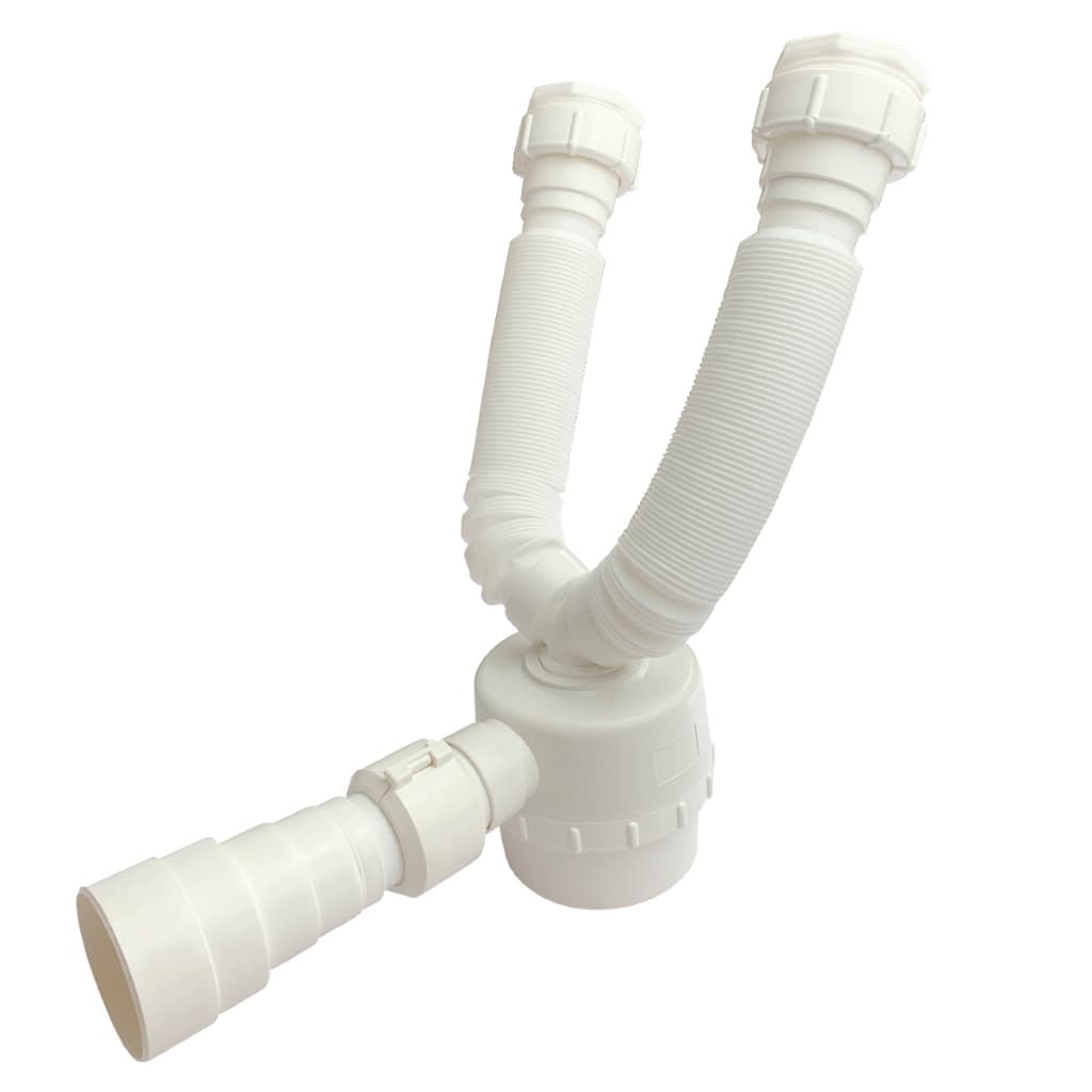 Sifão Sanfonado Copo Duplo Fere PVC Flexível Anti Odor Pia Cozinha Branco