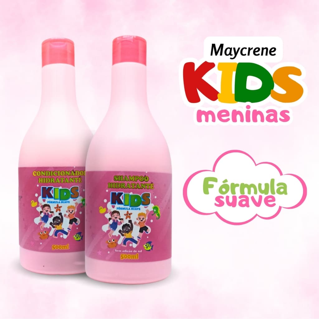 Kit KIDS Rosa Shampoo e Condicionador Infantil para Meninas - 2x500ml Maycrene
