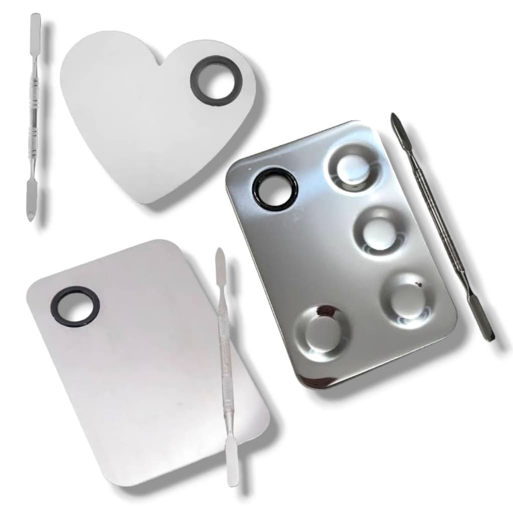 Placa e Espátula De Aço Inox Para Mistura De Base Maquiagem