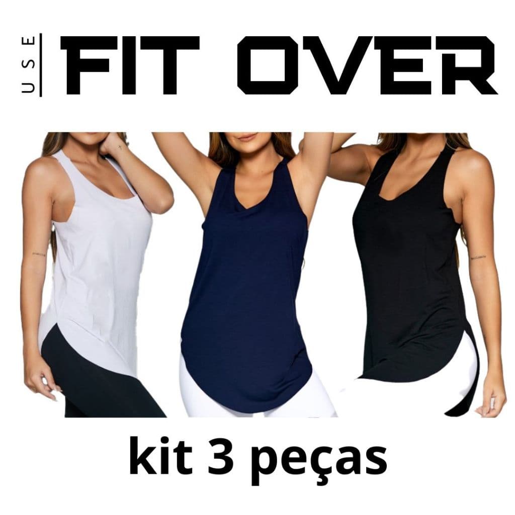 Kit 3 camisetas fitness básica tapa bumbum branca + azul + preta  academia - crossfit - fit over