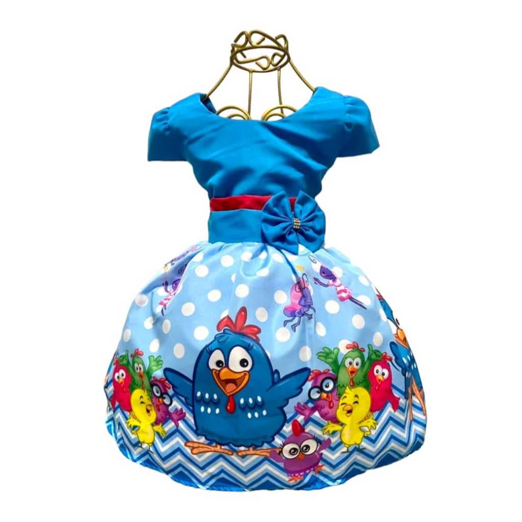 Vestido Infantil Temático Galinha Aniversários e Festas.