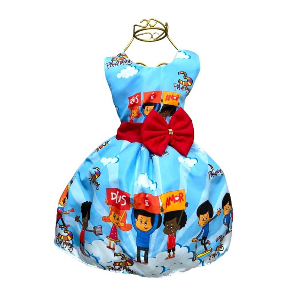 Vestido Infantil Temático TRES PALAVRINHAS Aniversários e Festas.