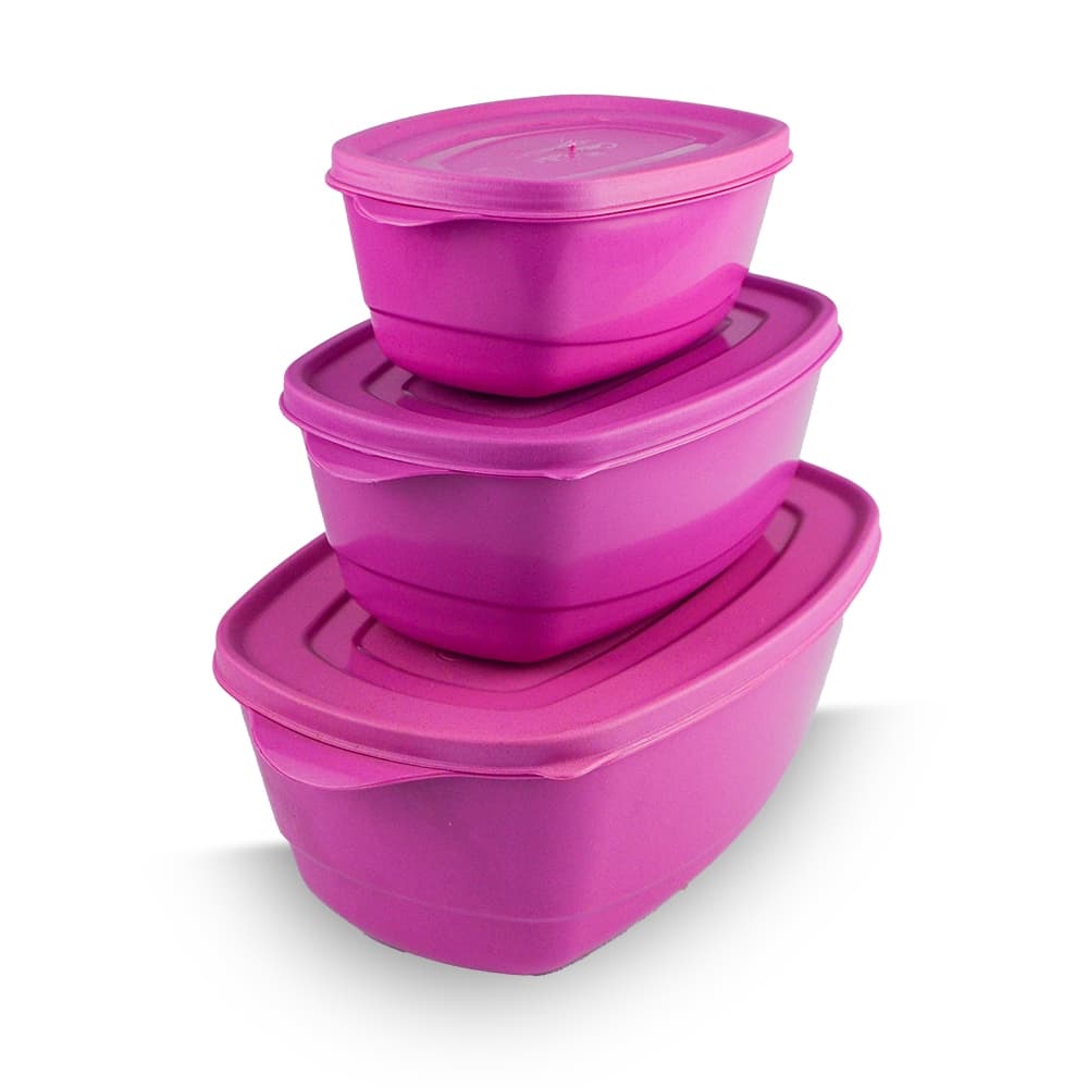 Kit trio Pote oval de Plástico Premium rosa e vermelho Lançamento Promoção conjunto de potes