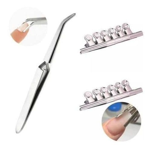 Kit Pinça Unha Especial Curvatura C + 12 Presilhas Nails Designer Alta Pressao