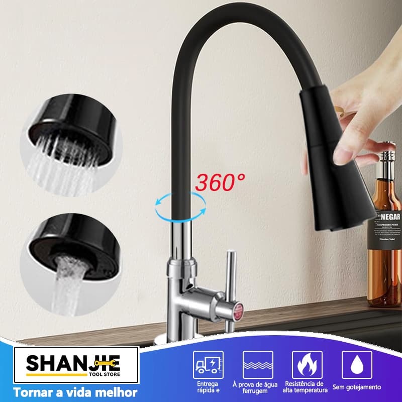 Torneira De Cozinha Gourmet Flexível De  MESA  2 Jatos LUXO Cozinha Bancada  1/4 de volta