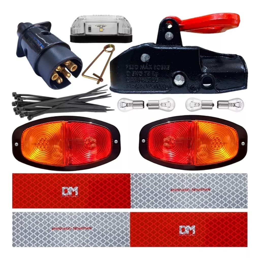 Kit Eletrico Carretinha Reboque Lanterna Canoinha Com Munheca De Carretinha