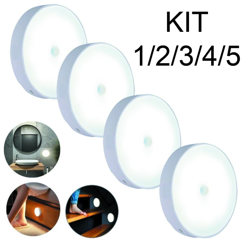 Kit Luminárias Lâmpada Led Sem Fio Com Sensor Presença Recarregável