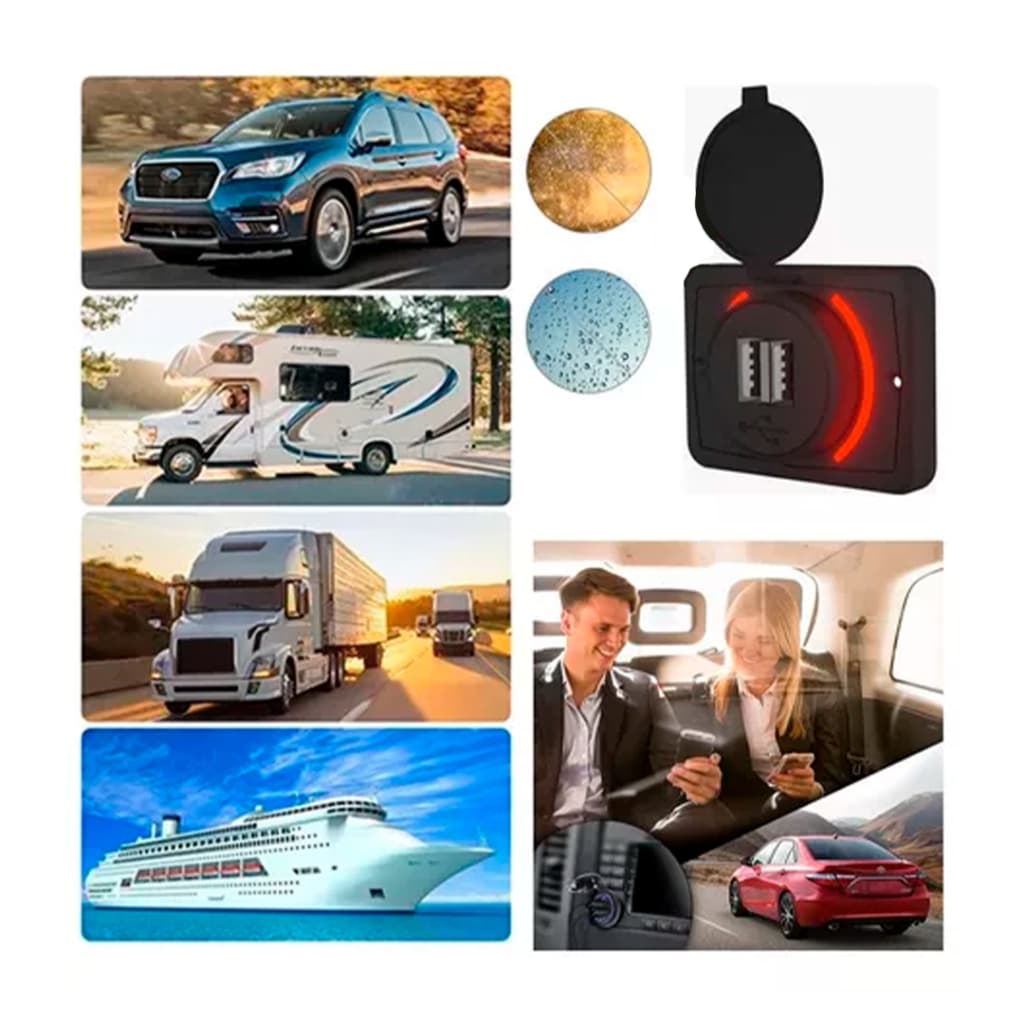 Tomada carregador USB CARRO CAMINHÃO ONIBUS EMBARCAÇÃO Entrada 12/24v com Iluminação led