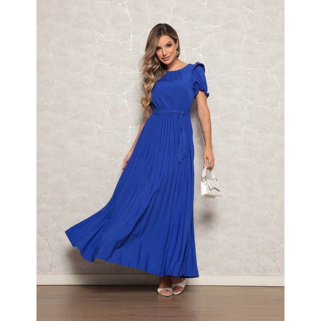 vestindo longo \vestido feminino \vestido plinssado longo\ vestido com manga \ Dww115