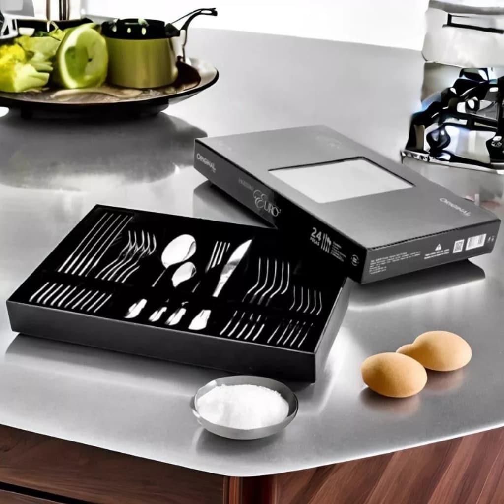 Jogo De Talheres Faqueiro Euro Com 24 Peças Completo De Inox Designer Elegante Para A Sua Cozinha