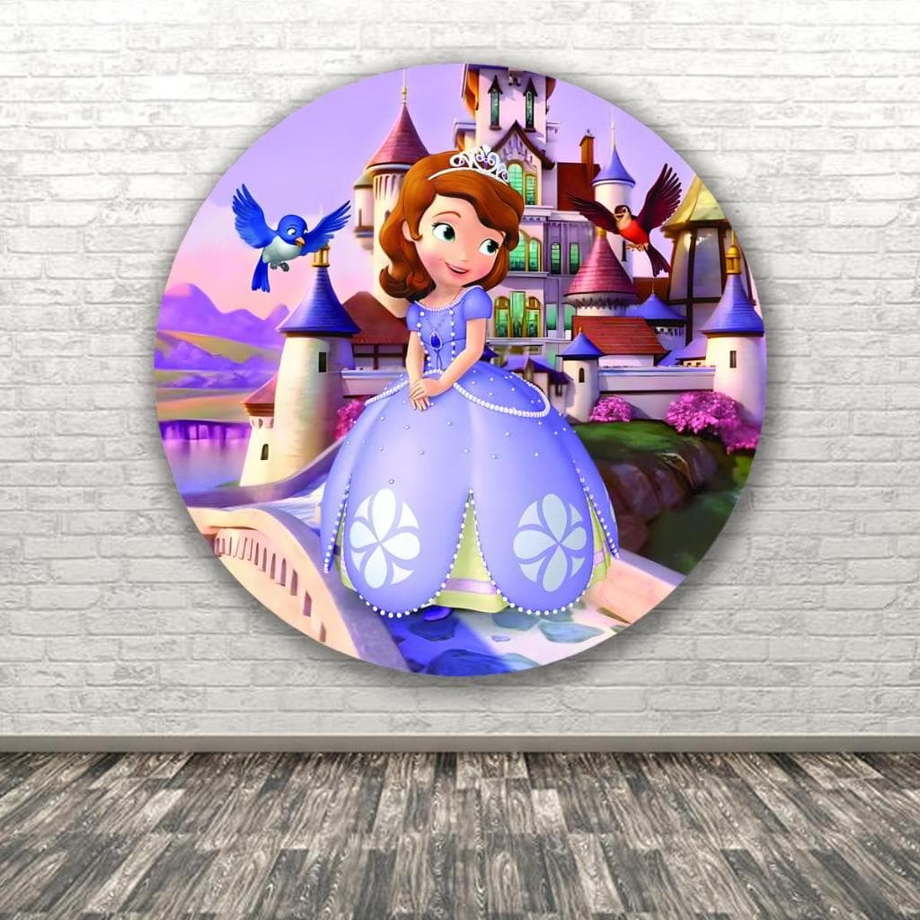 Capa Para Painel Redondo Temático Princesa Sofia Infantil Criança Decoração Aniversario Tecido Sublimado Evento Cenário