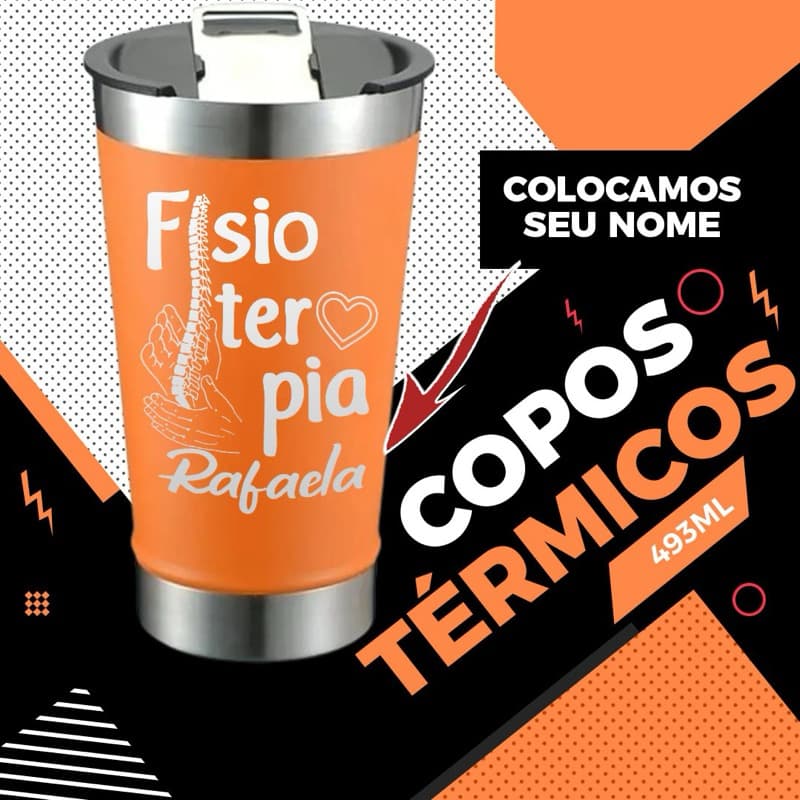 Copo térmico 475ml personalizado profissões fisioterapia com tampa e abridor