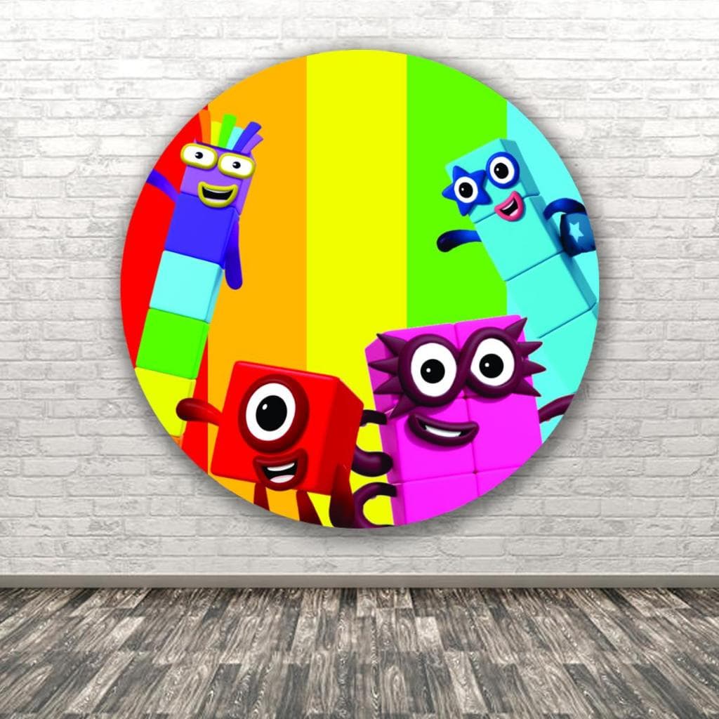 Painel Redondo Tematico Numbers Blocks Infantil Criança Decoração aniversario Cenario Fotografico Malha Sublimada