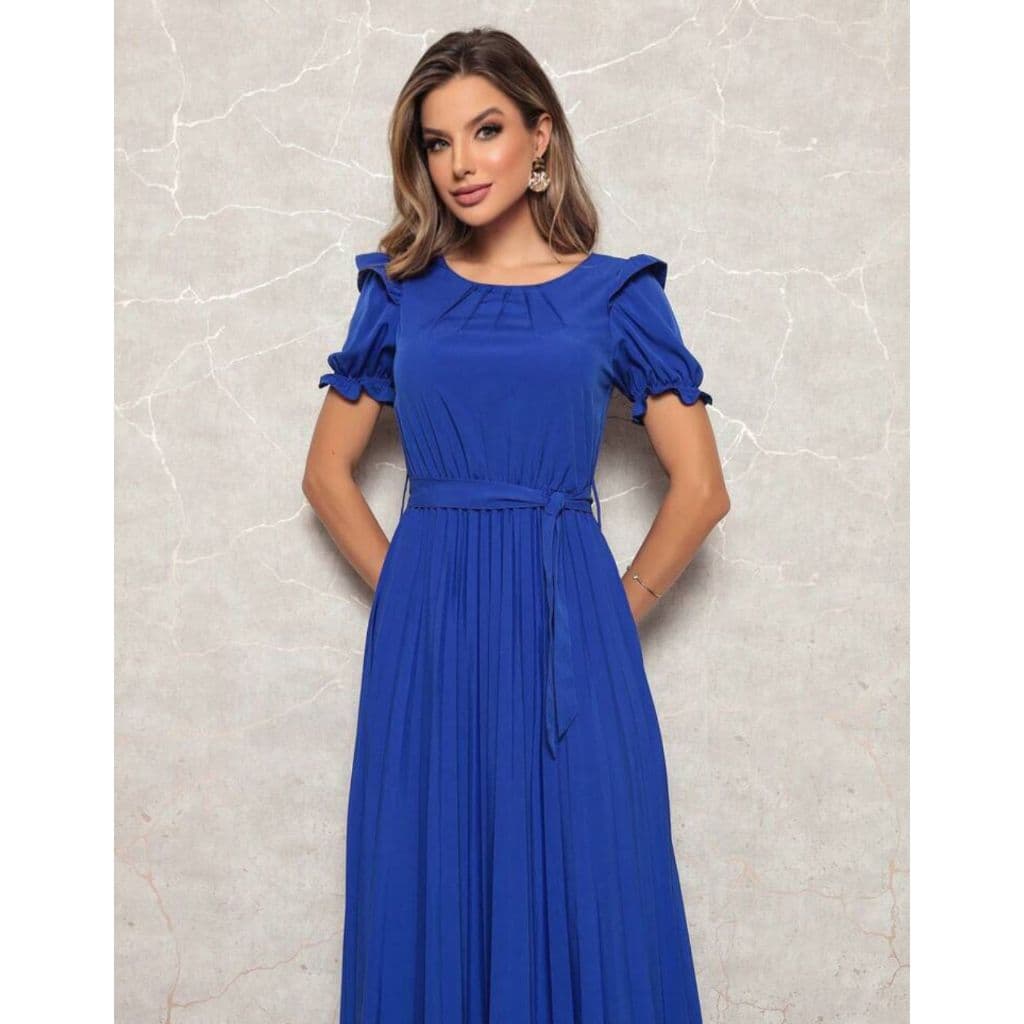 vestindo longo \vestido feminino \vestido plinssado longo\ vestido com manga \ Dww115