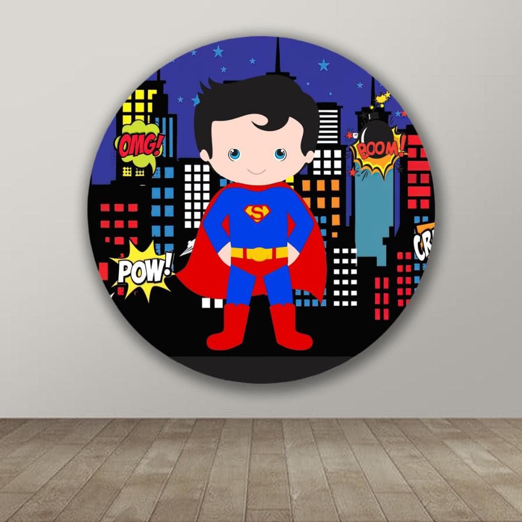 Capa Para Painel Redondo Tematico Super Homem Heroi SuperMen Decorativo Aniversario Menino Cenario
