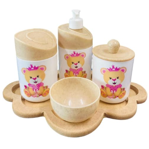 Kit Higiene Bebê Ursinha Princesa c/bandeja nuvem crua