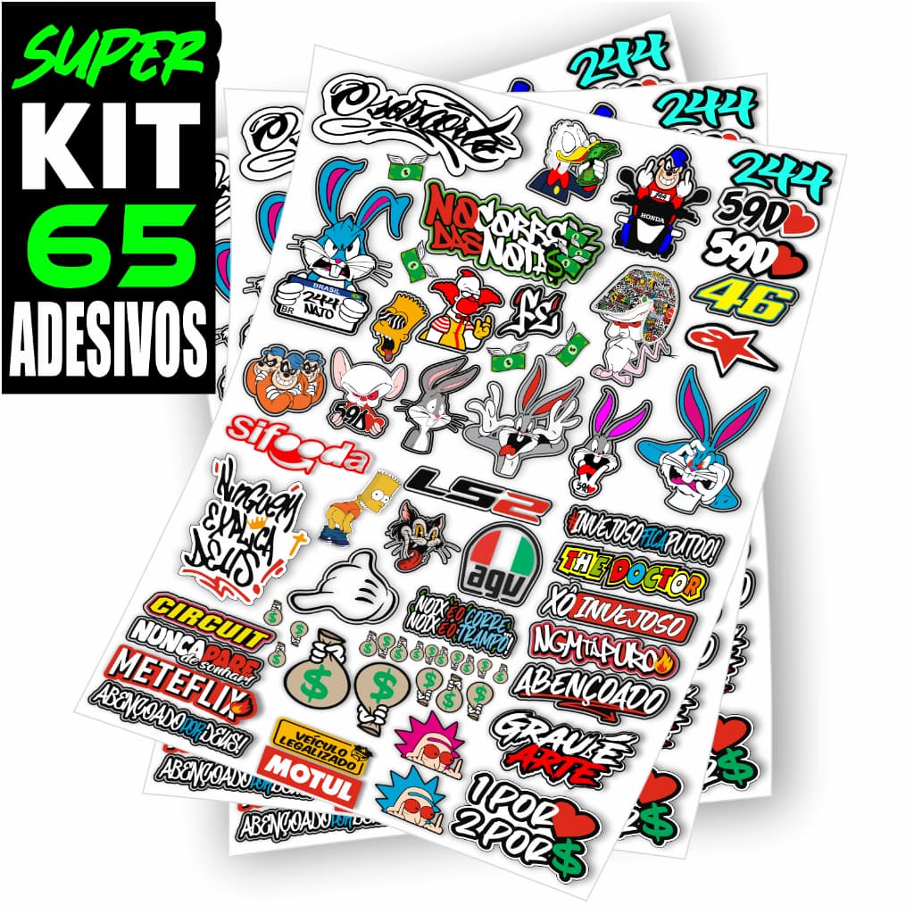 Kit 65 Adesivos Para Capacete Carro Bike Moto Prova D'Água