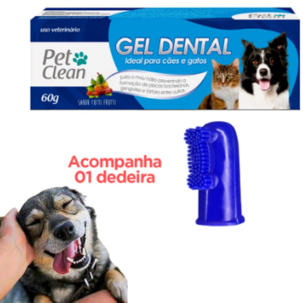 Kit Pasta De Dente Cães Gato Cachorro Gel Dental Pet Clean Sabores  + Escova Dedeira