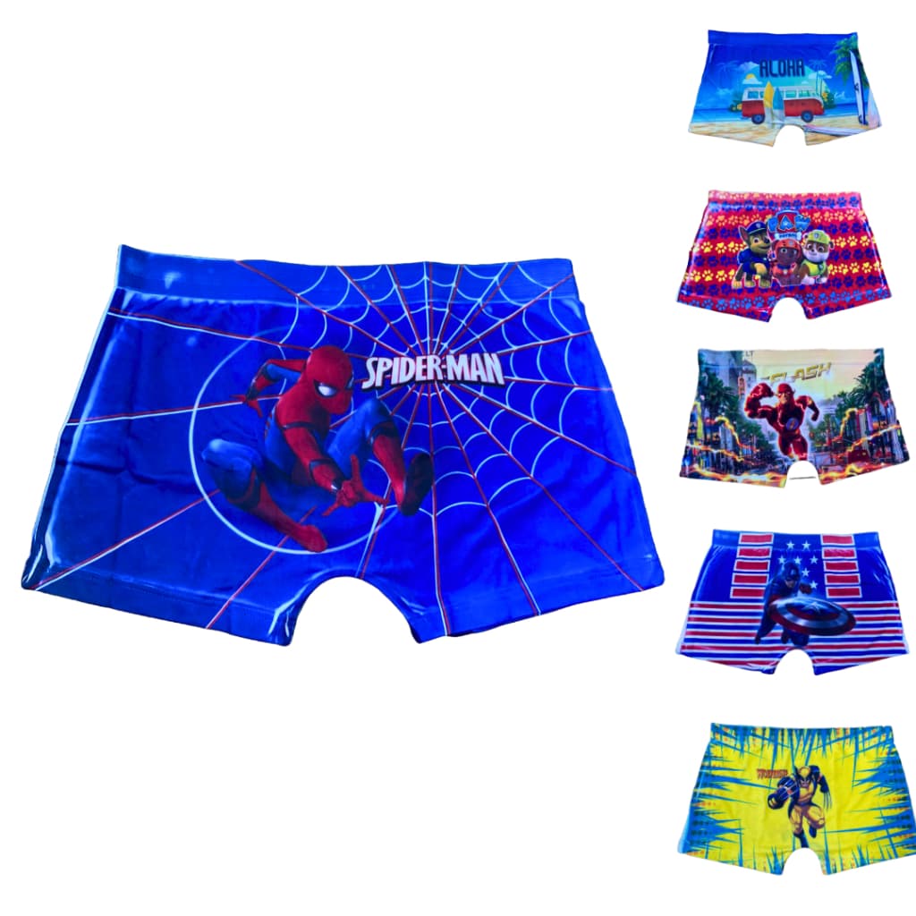 Kit 5 Cueca Infantil box Sublimada Boxer Desenho super herois Cuequinha sunga Menino presente Natal