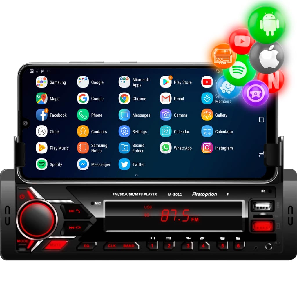 Rádio MP3 Player Som Automotivo 3011F Bluetooth Suporte Stand para Celular Universal 1 Din USB