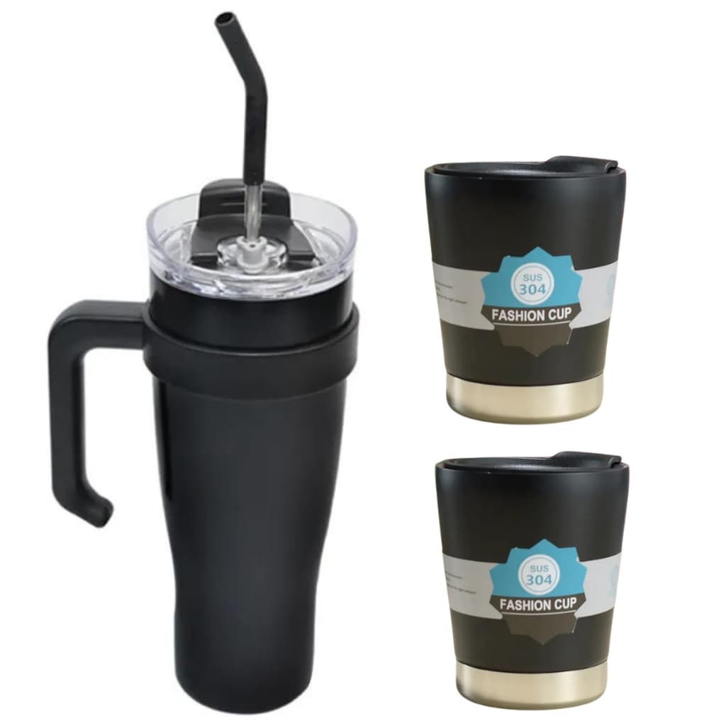 Caneca Garrafa Copo Térmica 1200ML Grande Com Canudo e Brinde 2 Canecas Com Tampa