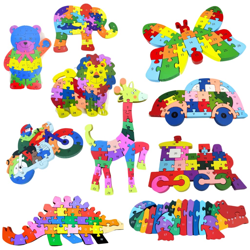 Brinquedo Quebra Cabeça 3D Madeira 26 Peças Infantil Números Letras Educativo Infantil Montessori