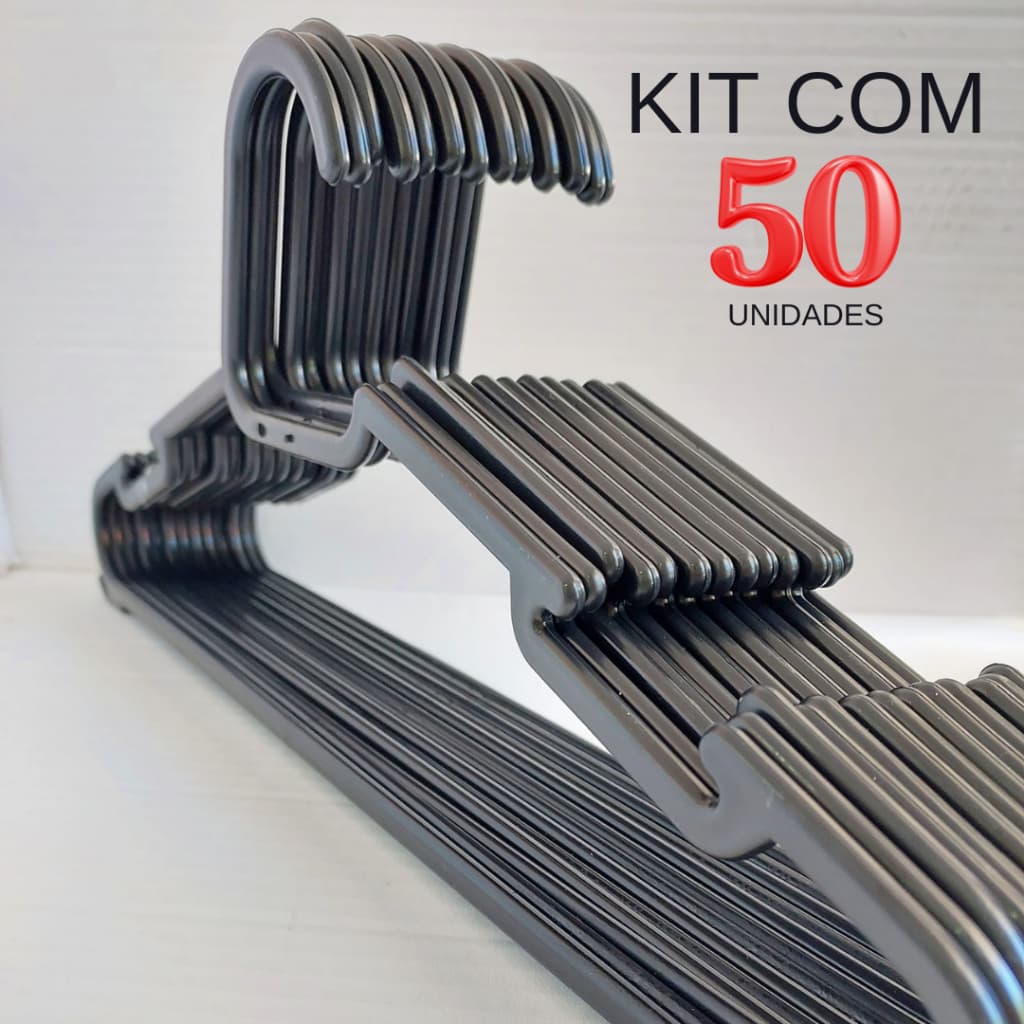 KIT 50 CABIDE MODELO COMBATE PRETO ADULTO REFORÇADO E RESISTENTE ROUPAS PESADAS JAQUETAS CALÇAS