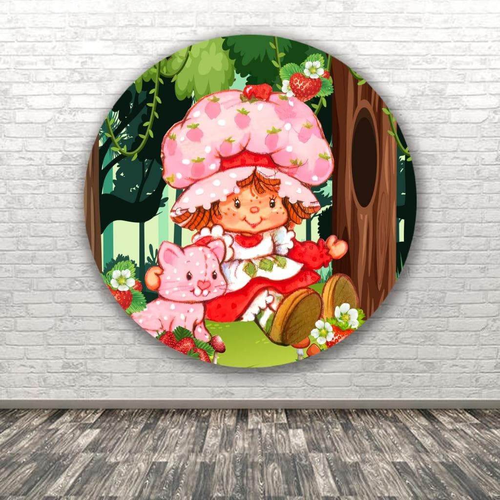 Capa Para Painel Redondo Tematico Moranguinho Rosa Fruta Decoração Aniversario Menina Festa Evento Cenario fotografico