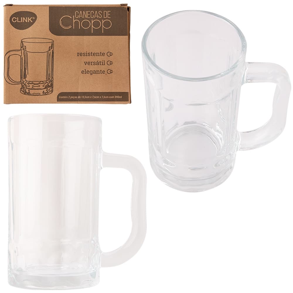 Jogo De Caneca De Vidro Para Chopp 2 Peças 390ml / 350ml