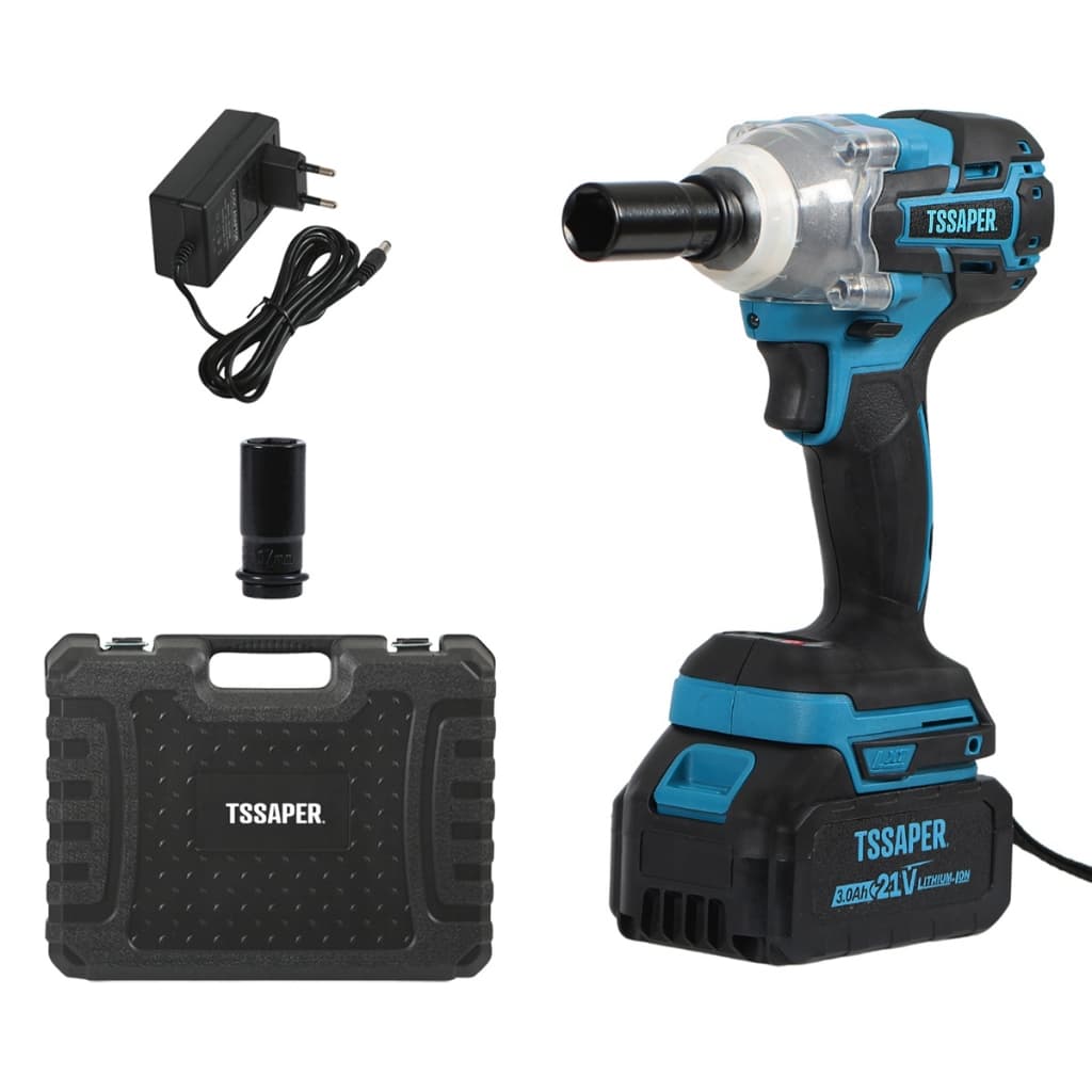 Chave de impacto 21v Torque de 380Nm com Bateria, Maleta e Soquete, Motor Brushless Tssaper TSCH21-1