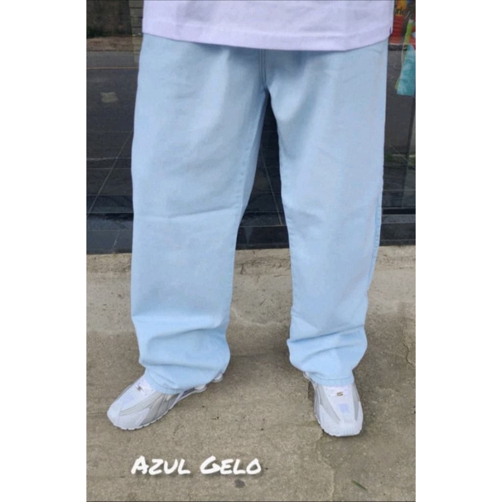 Calça Balão Jeans Boca  Larga Cintura Com Elástico