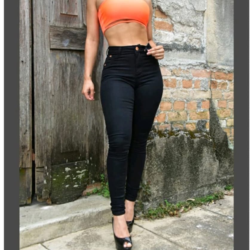 Calça Jeans Skinny Preta Cintura Alta