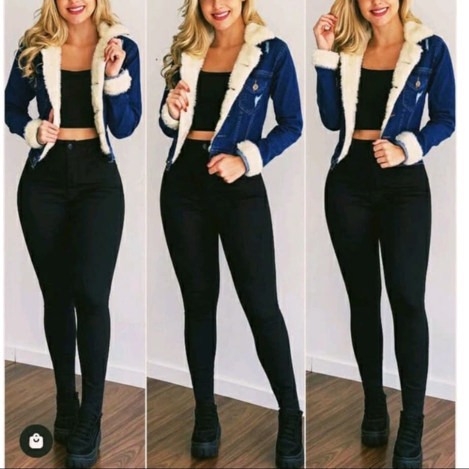 Calça jeans preta feminina super lycra modelo Skinny cintura alta e costura levanta bumbum