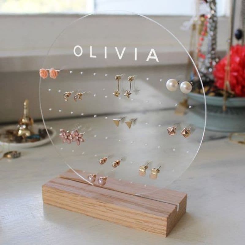 expositor círculo com SEU NOME joias brincos vitrine