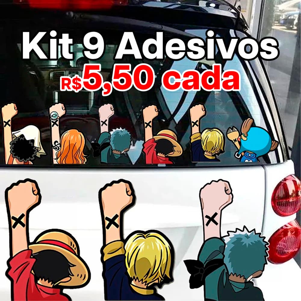 Kit 9 Adesivo One Piece Anime Vinil Automotivo sticker Tripulação chapéu de palha mugiwara a prova d'água