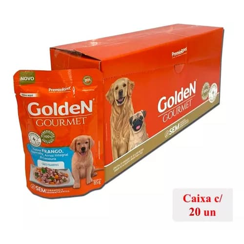 Kit 20 Unidades Sachê Golden Gourmet Alimento Úmido Cachorro Filhote Sachê Cães Sabor Frango 85g
