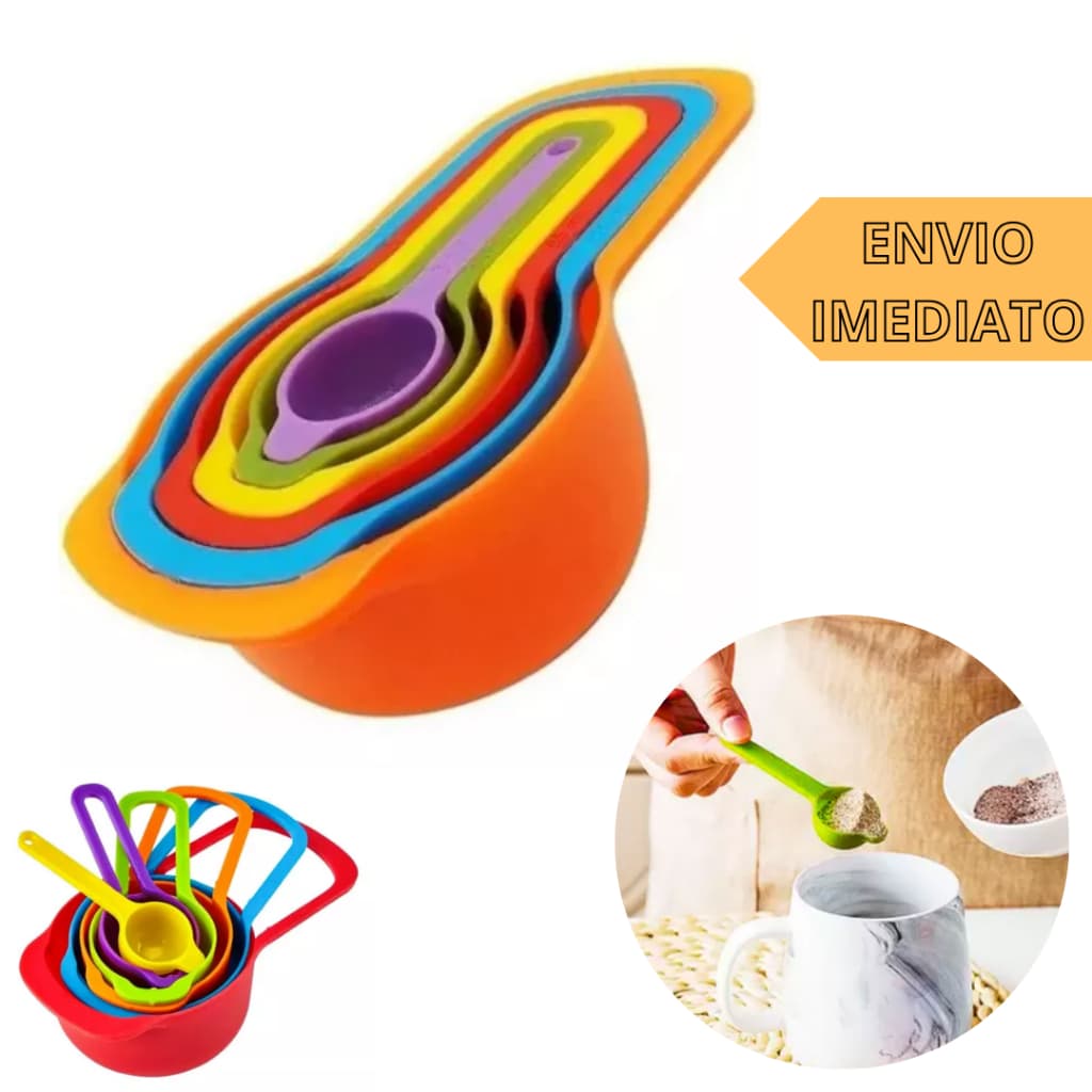 Kit 6 Colher Medidora Conjunto de Medidores para Cozinha Encaixaveis com 6 peças Coloridas, Dosadores para Xicara Colher