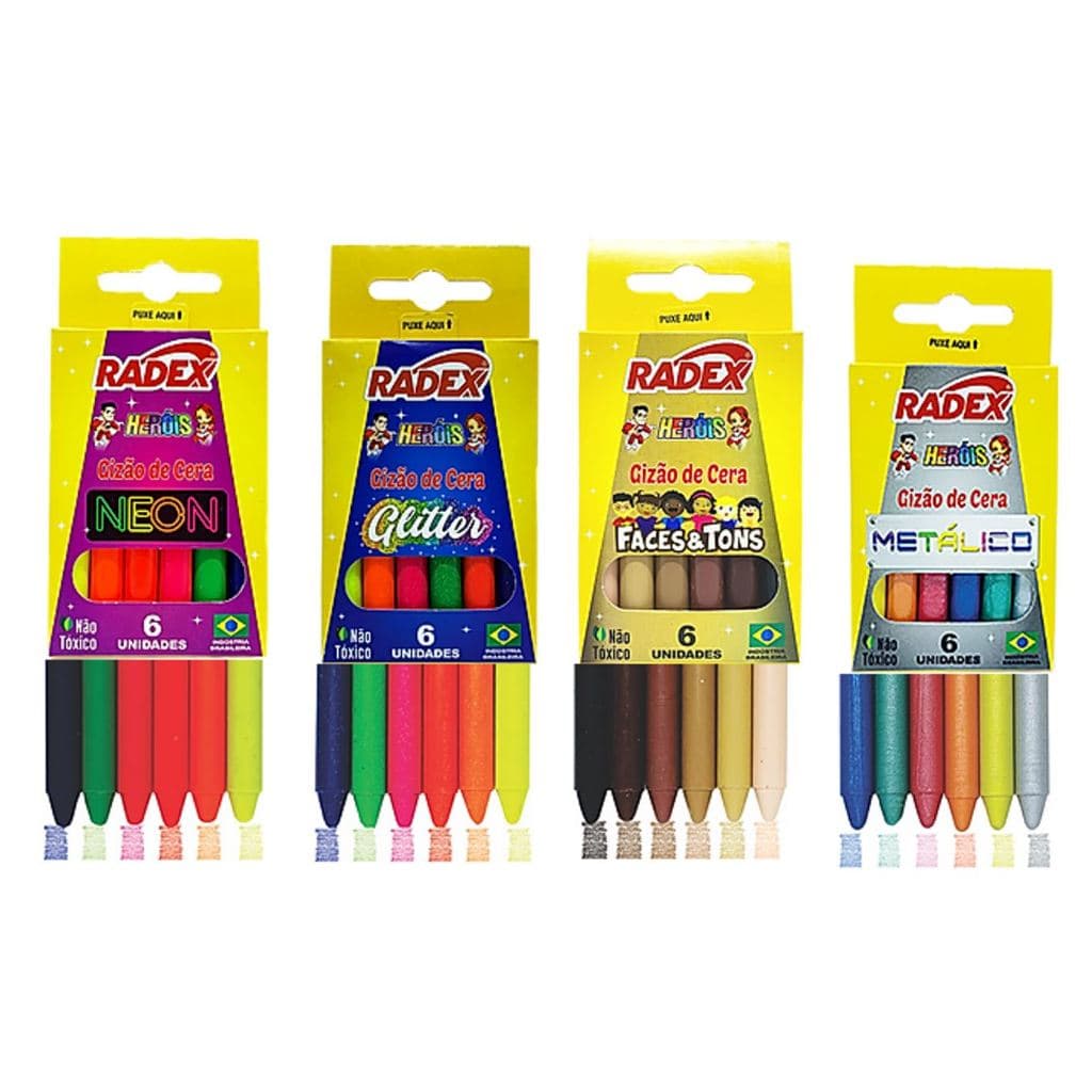 Giz De Cera Cor Neon Metálico Glitter e Tons da Face Radex