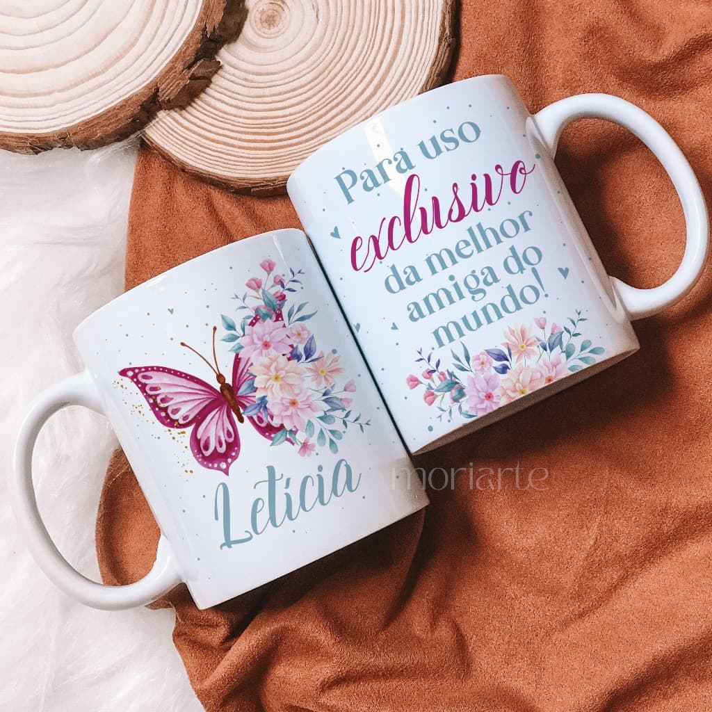 Caneca personalizada melhor amiga, caneca borboleta, caneca porcelana, presente criativo