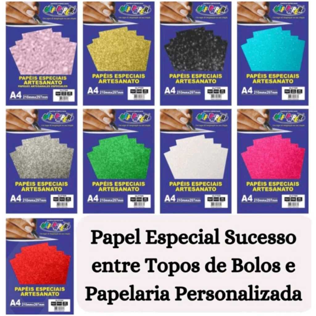 PAPEL GLITTER A4 180G 5 FLS - CORES VARIADAS - EXCELENTE PARA TOPO DE BOLO