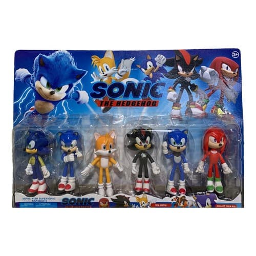 Cartela Sonic Com 6 Bonecos Tails Shadow Knuclke