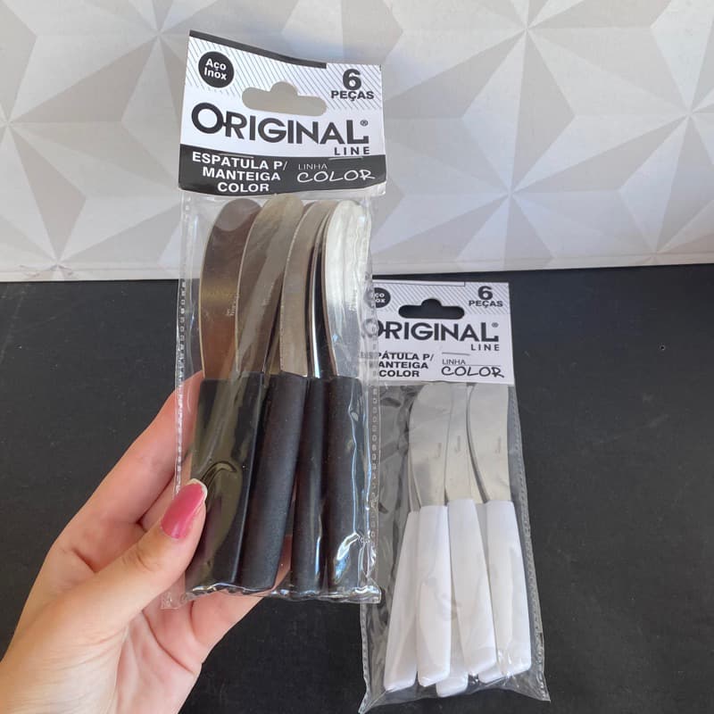 Jogo / conjunto de espátulas de inox patê manteiga preto ou branco com 6 peças cabo de plástico espatulas preta branca