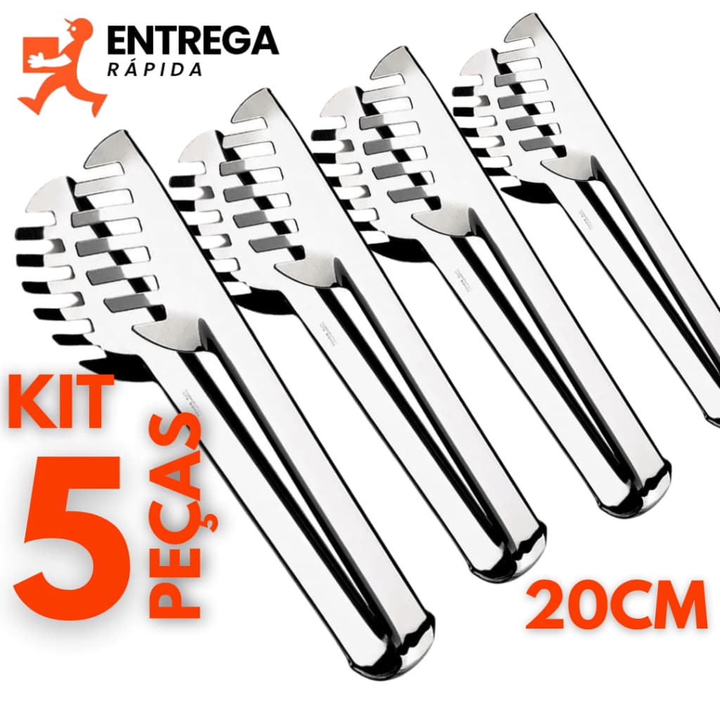 Pegador de Macarrão Kit 5 Peças Inox com 20 cm Pegador de Massa Pinça de Alimentos