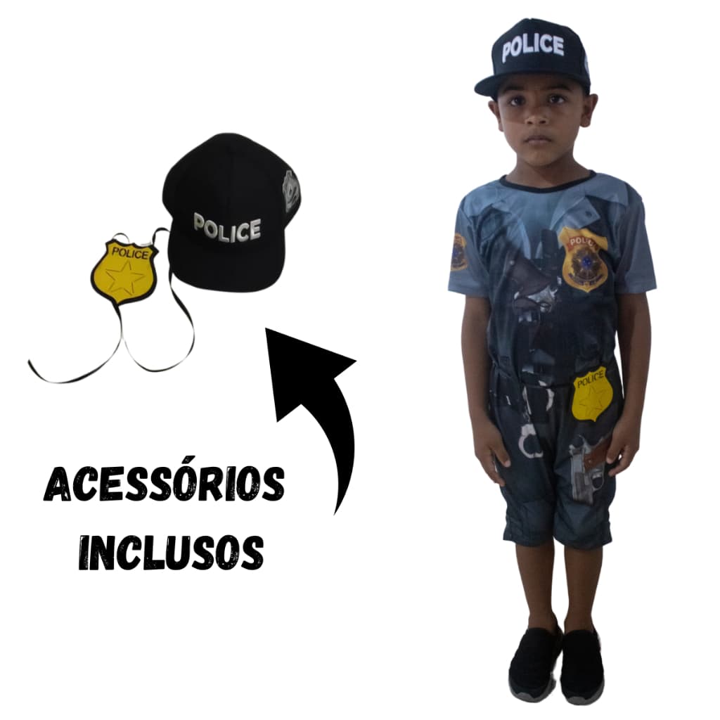 Fantasia Infantil de Policial ( Kit  com Boné + Escudo de policia) (2W)