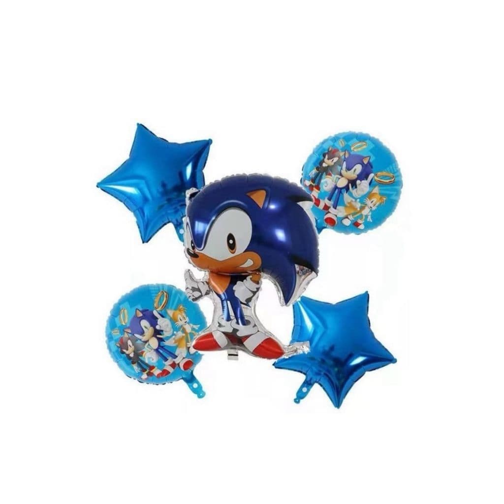 Kit 5 Balão Metalizado Sonic Tradicional E Estrela Azul