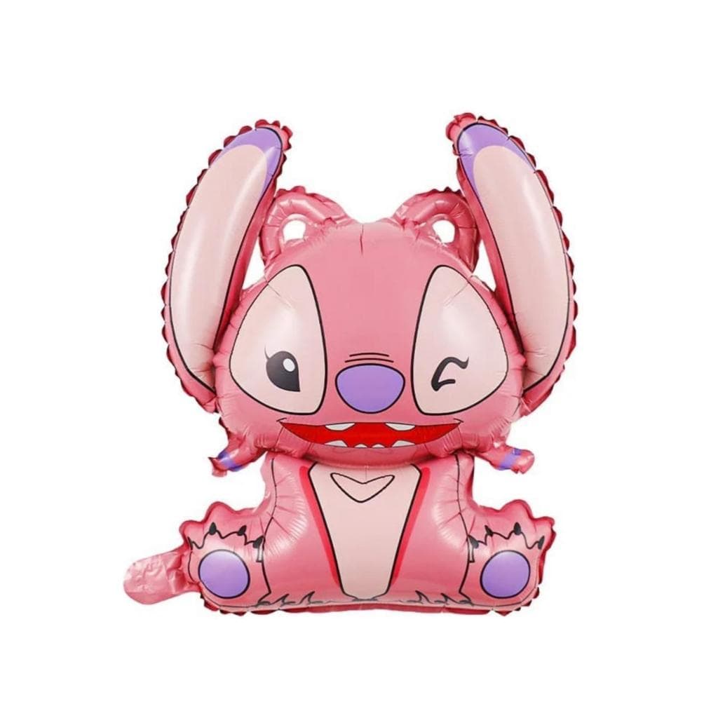 5 Balão Metalizado Corpo Stich Angel Rosa Feliz 42cm