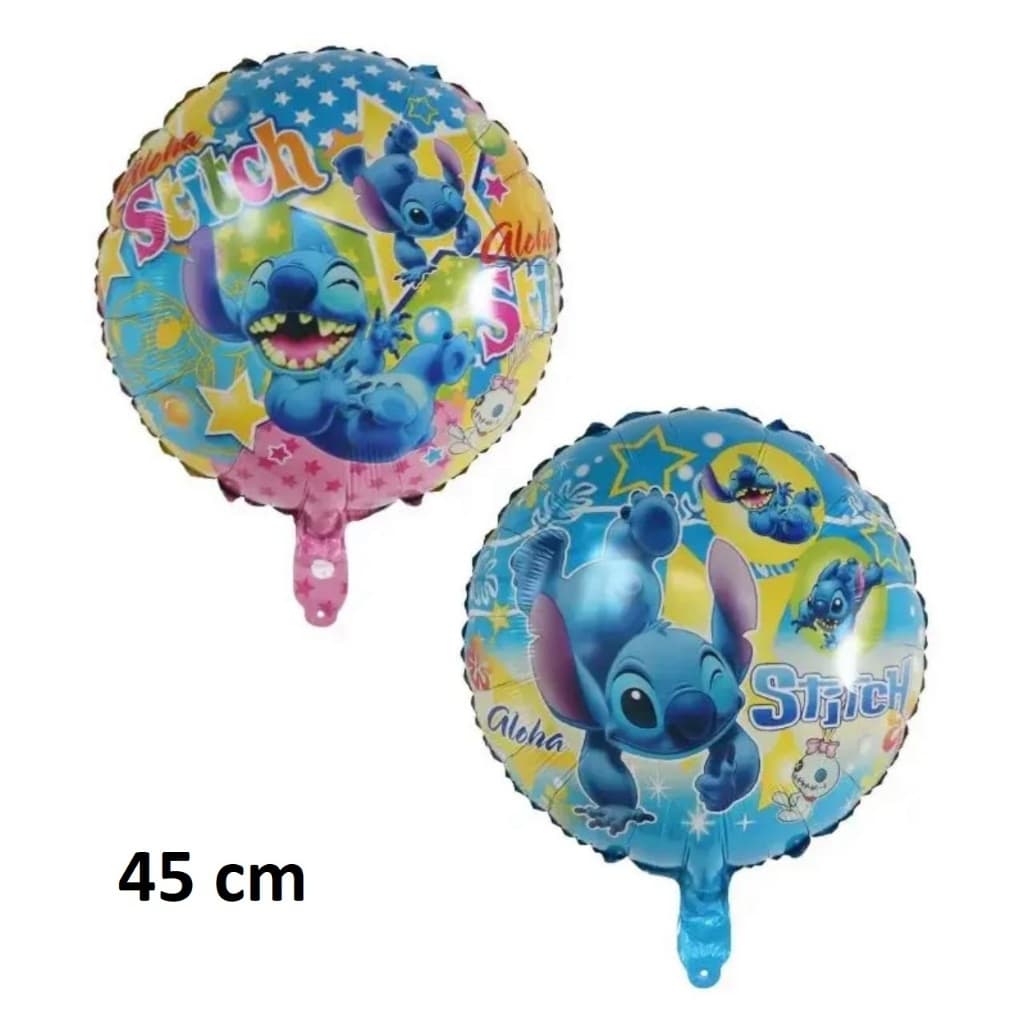 10 Balão Metalizado Lilo Stitch&* Feliz Amarelo e Azul 45cm