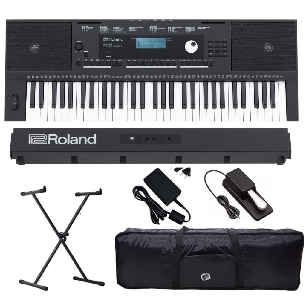 Teclado Roland Arranjador Ex20a Kit Capa Suporte E Pedal